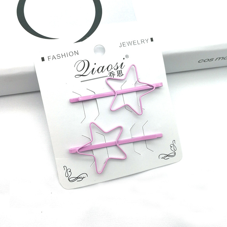 Colorful Bangs Clip Peach Heart Five-star Word Clip Girl Hairpin Sweet Hair Clip display picture 3