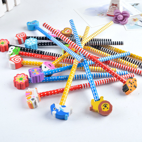 Factory Wholesale HB Elementary School Pencils for Children, Cartoon Cute Rubber-Tipped Pencils, Creative Festival Prize Gift