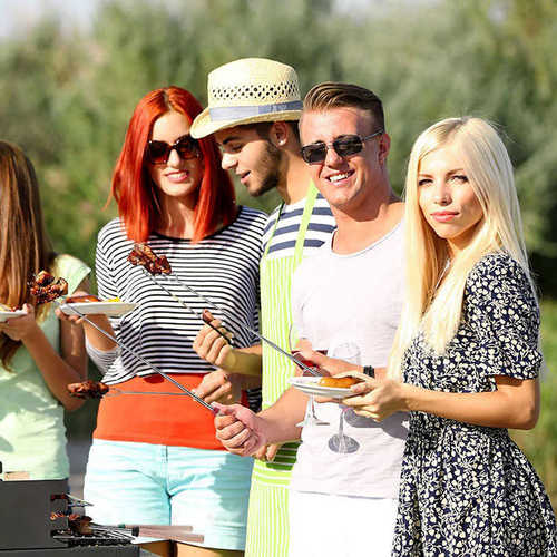 Stainless steel BBQ skewers with wooden handles, barbecue needles, Amazon baking rods, outdoor retractable kebab sticks set