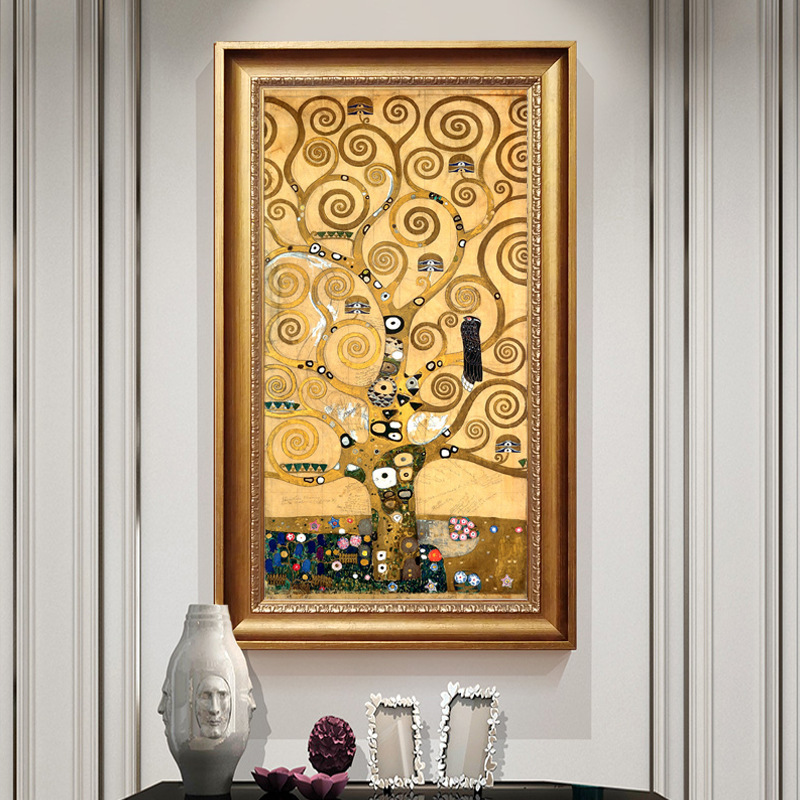 European-style living room Entrance Vertical version Hanging picture hotel Klimt Pachira Printing Decorative painting customized