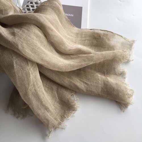 Pure linen original color scarf, natural color, widened and larger size, autumn and winter gauze scarf, travel dress, Japanese shawl silk scarf