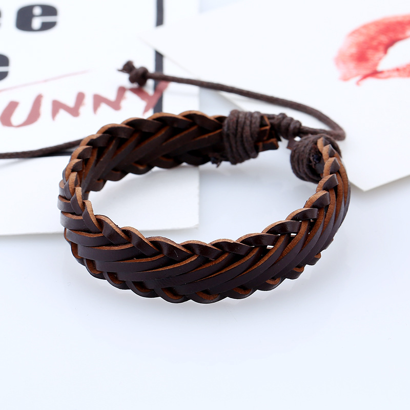 Wholesale retro personality male imitation leather bracelet woven multilayer bracelet