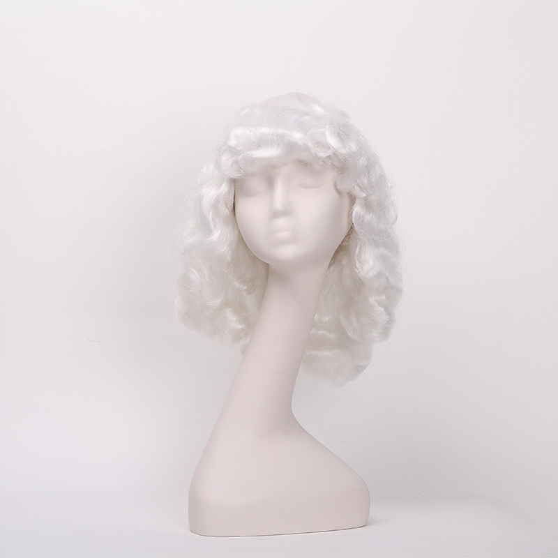 Newlook IMG-1374 nueva moda plateada ondulada pequeña peluca festiva de cabello rizado