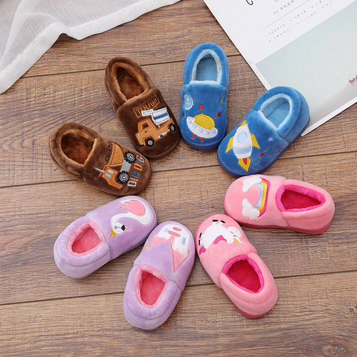  Winter Children's Warm Shoes Cartoon Embroidery Car Boys and Girls Cotton Shoes Home Indoor Shoes