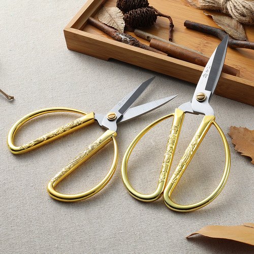 Wang Wuquan household scissors, dragon and phoenix stainless steel ceremonial scissors for wedding, 1001 retro industrial gold scissors, 1002