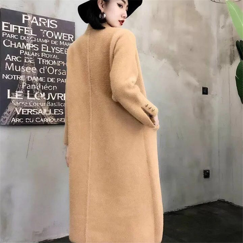 2018 Autumn and winter Mink Cashmere Cardigan coat Mid length version Stand collar overcoat Show thin Single breasted sweater