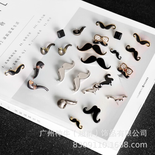 6AAB retro country gentleman glasses, beard, pipe, matching brooch buckle, metal buckle, pin buckle wholesale