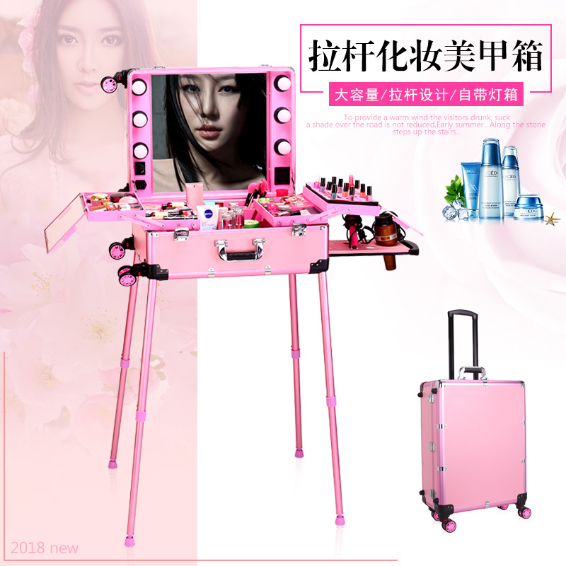 Manufactor Direct selling High-capacity major Makeup Makeup Wedding celebration Needlework LIGHT Bracket pull rod Universal wheel hold-all