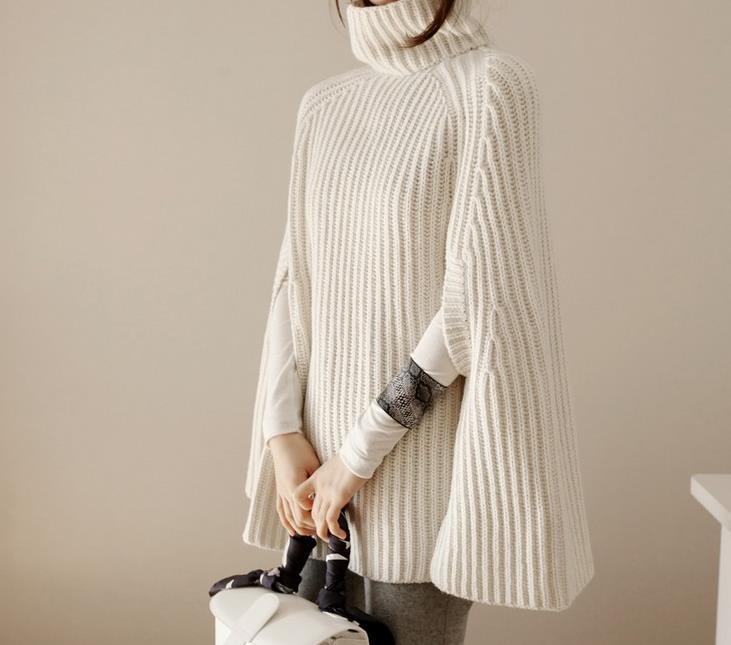 Otoño e Invierno nuevo split Jersey cuello alto todo partido poncho suéter manga del Batwing más tamaño prendas de punto capa de las mujeres