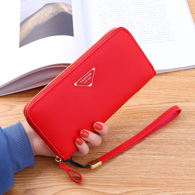 拉链女士钱包长款 荔枝纹大容量女士手拿包休闲时尚手机包批发|ms