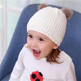 玉米花毛毛双球儿童帽子儿童针织帽儿童秋冬季帽加厚保暖毛线帽