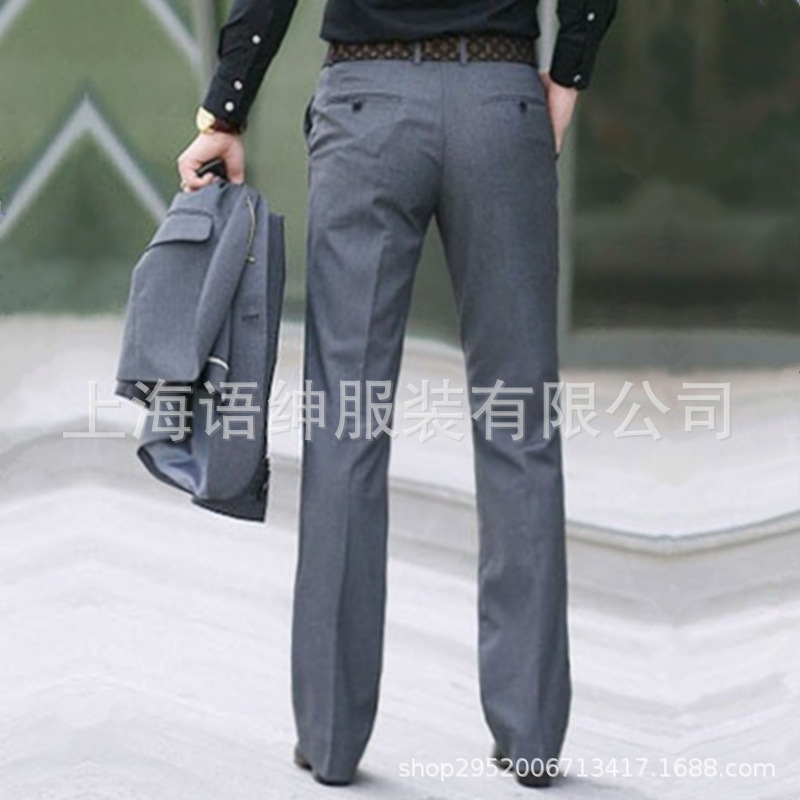 2018 nuevo Micro cuerno pantalones de traje de hombre casual británico de negocios de color caqui drapeado sin planchar pantalones de traje de pierna ancha