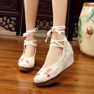 Chinese folk qipao old  beijing tang suit hanfu shoes for women girls embroidered shoes within 5 cm higher wedges goosegrass comfortable old Beijing cloth shoes