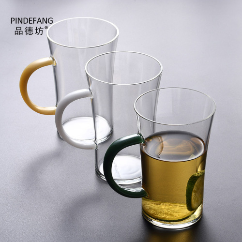 Glass green tea cup high borosilicate heat-resistant flower tea cup water cup thickened office cup with handle glass cup wholesale