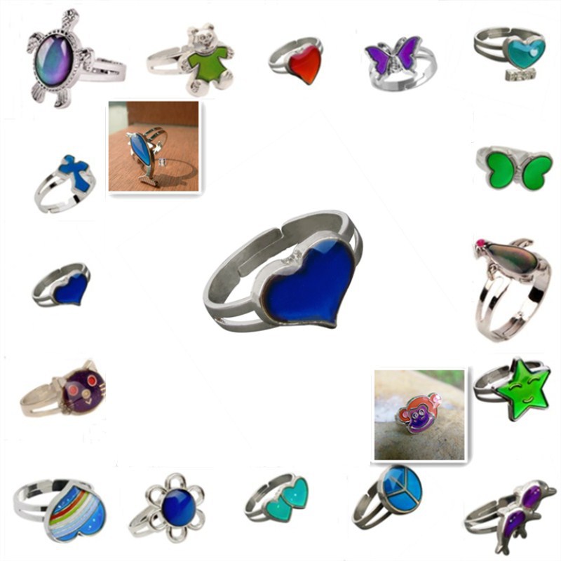 【廠家 支持混批 代發】正桃心心情溫度感溫變色戒指批發【多款】