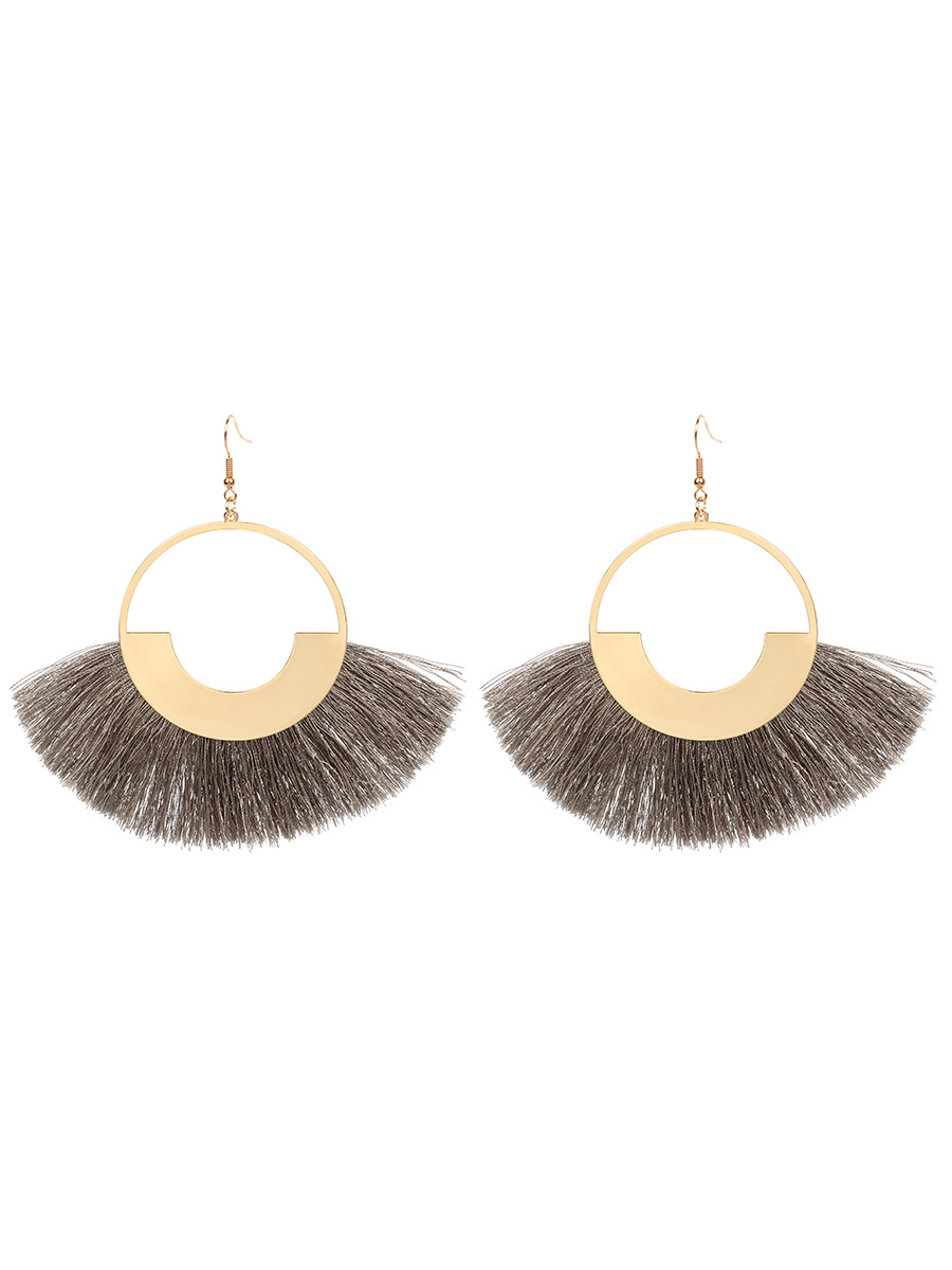 23g Weight No Inlaid Inlay Material Earrings Classification Travel, Birthday Occasion Sector Pattern Women'S Gender Ethnic Style Style Grey, Rose Red, Beige, Pink, Red, Green, Blue, Black Color Bohemian Red Retro Ethnic Style Triangle Cotton Thread Tassel Earrings 19