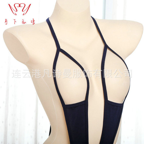 European and American new sexy underwear, open-cut hollow women's one-piece pajamas, tempting three-point breast-exposing passion set