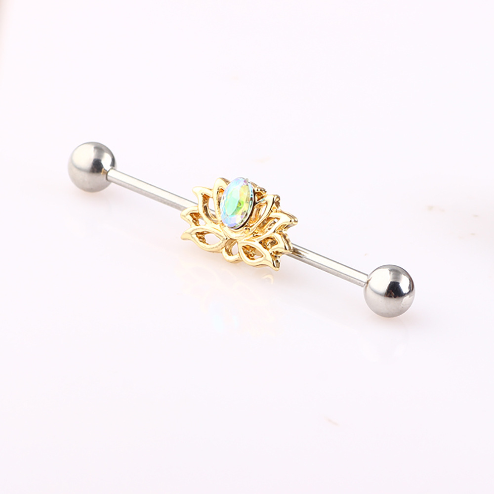 Gold Oval Industrial Earring Tongue Nail Piercing - Animal Style 2023 Spring Trendy detail image 8