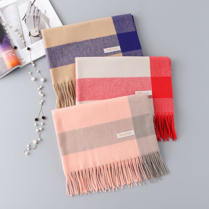 冬季新款兔绒格子围巾长须保暖披肩围脖欧美精美礼品围巾女批发