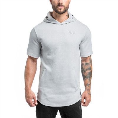 muscle Brother new pattern man Bodybuilding train run motion leisure time Hooded T-shirts Short sleeved pure cotton ventilation Sweater