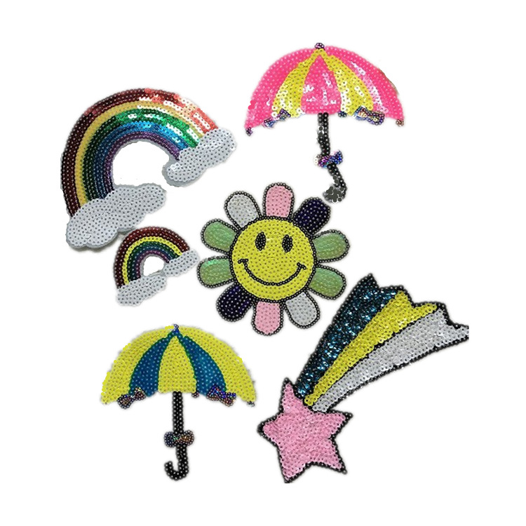 马卡龙色卡通雨伞太 彩虹星星珠片集合布贴章衣服裤子破洞修补丁