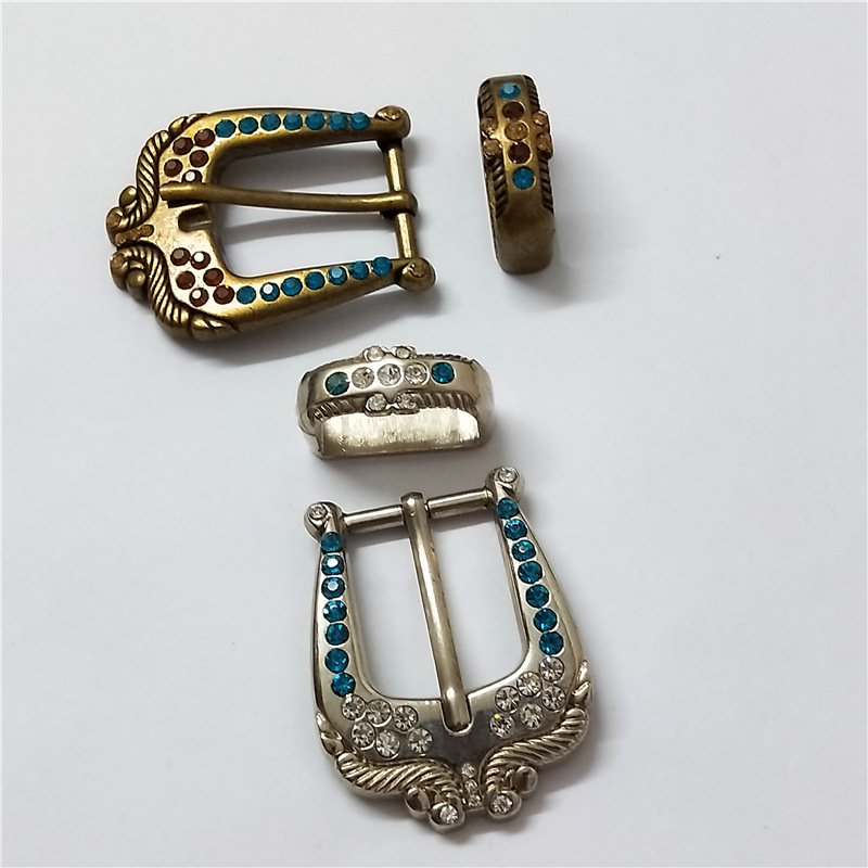 镶钻插脚鞋扣 皮带日字针扣 带管滚轮腰带铁线扣 金属花纹装饰扣