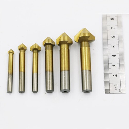 Titanium-plated 6PC metal chamferer 90° chamfering knife 90 degree three-edged alloy chamfering drill straight shank countersink drill milling cutter