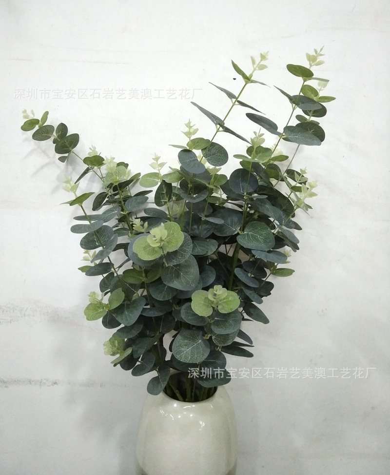 仿真金钱叶 单支丝印尤加利叶 插花配花 家居装饰 花艺插花 假叶
