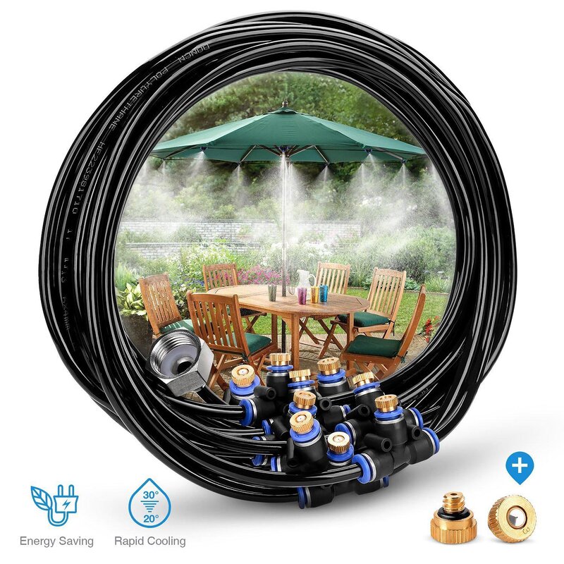 Outdoor Atomizing Cooling System 10m) + 17 Brass Nozzles + Brass Adapter (3/4) Courtyard Trampoline