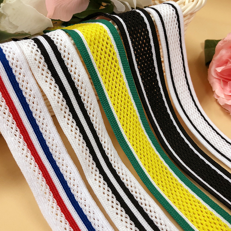厂家批发提花针织带 新款涤纶条纹三色弹力织带 服装辅料配饰定制|ms