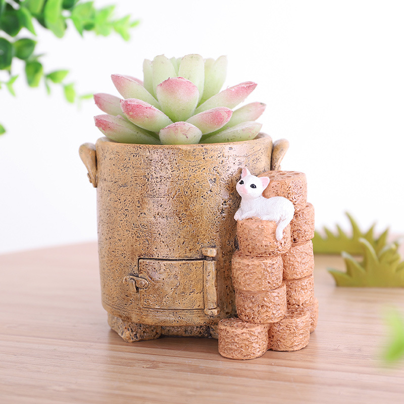 Chậu Cây Resin Chậu cây resin hình bếp nông trại vintage, chậu mọng nước mini DIY, trang trí nhà và sân vườn (RG-269)