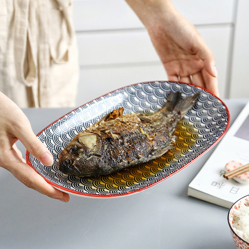 12-inch Japanese-style fish plate underglaze color household dish plate hotel creative dish plate supply Amazon