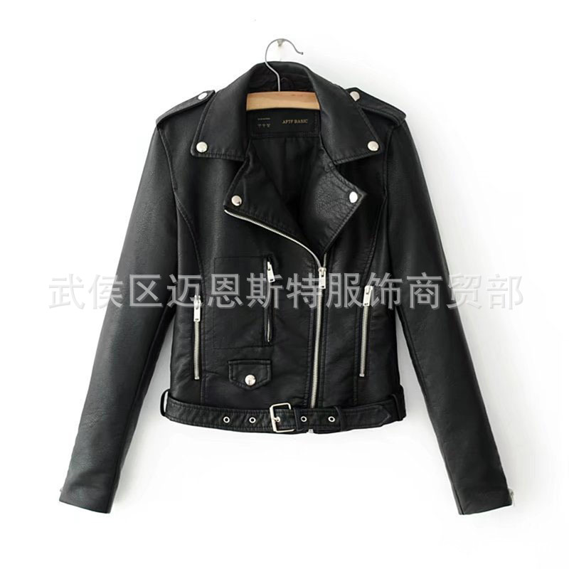 Manufacturer's spring and autumn new locomotive Korean PU leather jacket women's jacket short Slim small suit women's coat wholesale