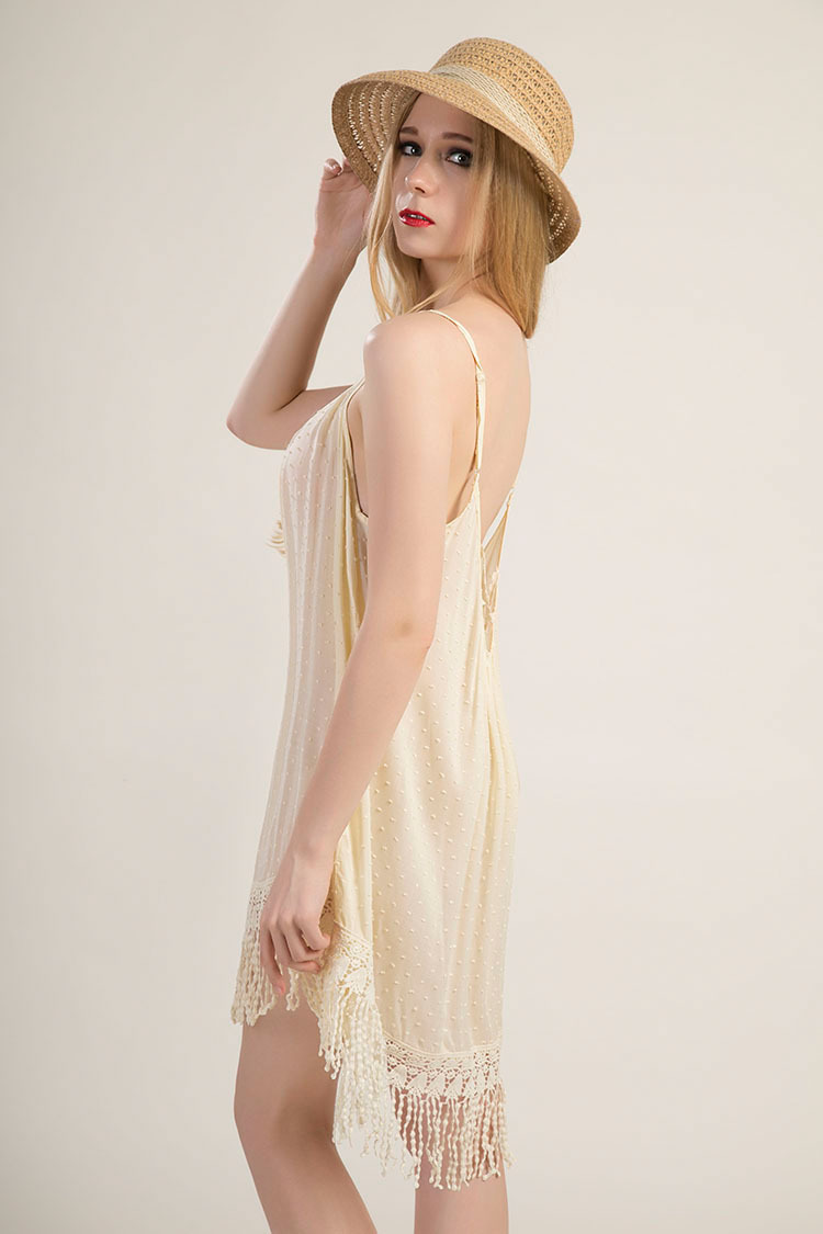 Cotton Lace Trimmed Tassel Dress Womens Sleeveless Beach Dress Lightweight Comfortable Summer Wear Wholesale
