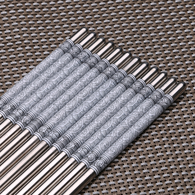 Blue and white porcelain Stainless steel chopsticks tableware household gift 10 APPLIQUE technology suit wholesale Round