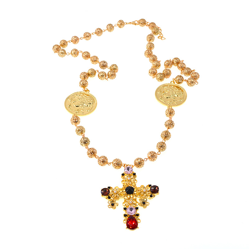 40g Weight Rhinestones Inlay Material Retro Cross Alloy Plating Inlay Rhinestones Women's Pendant Necklace