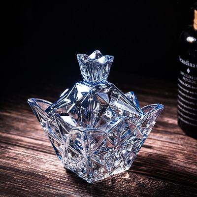 透明水晶玻璃幹果零食儲物罐糖果密封罐方糖缸首飾盒化妝棉收納罐