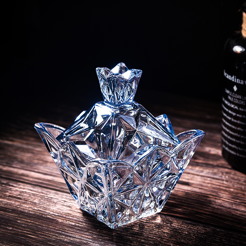 透明水晶玻璃幹果零食儲物罐糖果密封罐方糖缸首飾盒化妝棉收納罐