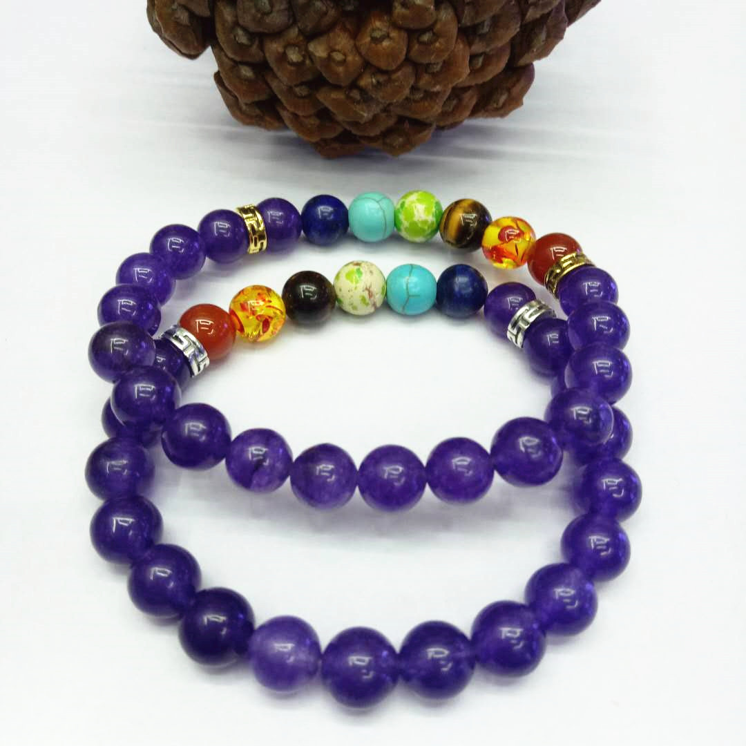 Wholesale factory direct sales of popular seven-chakra purple crystal bracelets, yoga energy bracelets and natural stone combination bracelets in Europe and America detail image 6