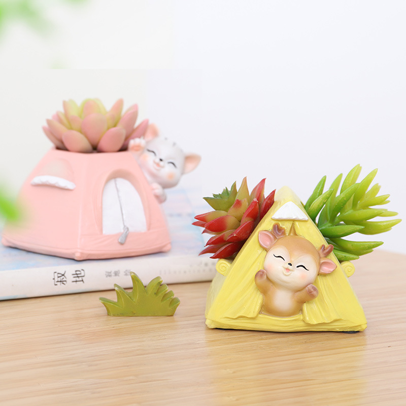 Chậu Cây Resin Chậu cây mọng nước hình động vật resin, chậu mini để bàn, kết hợp ống đựng bút và đồ trang trí (RG-266)