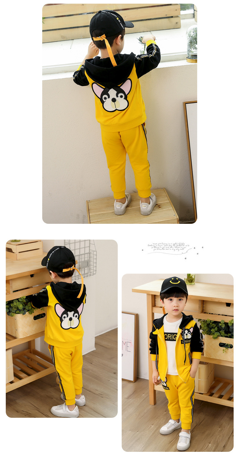 Boys Spring and Autumn 2022 New Clothing Korean Edition Children's Cartoon Dog Three piece Set_voghion.com
