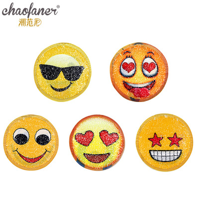 亮片刺绣数码印花表情包翻转亮片印花聊天表情笑脸珠片布贴章辅料|ms