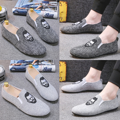 2020夏季新款透气豆豆鞋男麻布鞋子一脚蹬懒人鞋百搭潮流社会鞋男