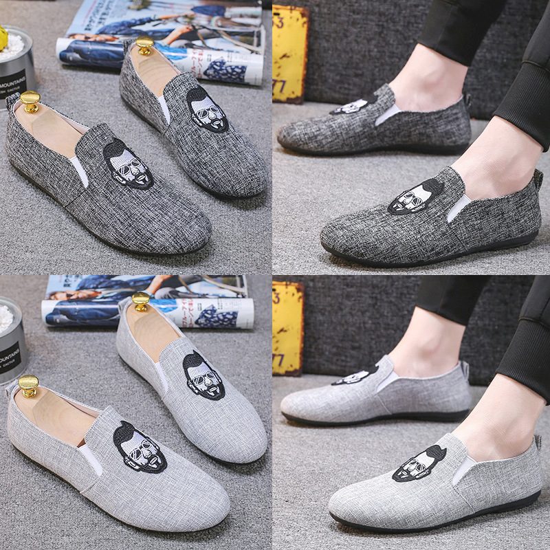 2020夏季新款透气豆豆鞋男麻布鞋子一脚蹬懒人鞋百搭潮流社会鞋男