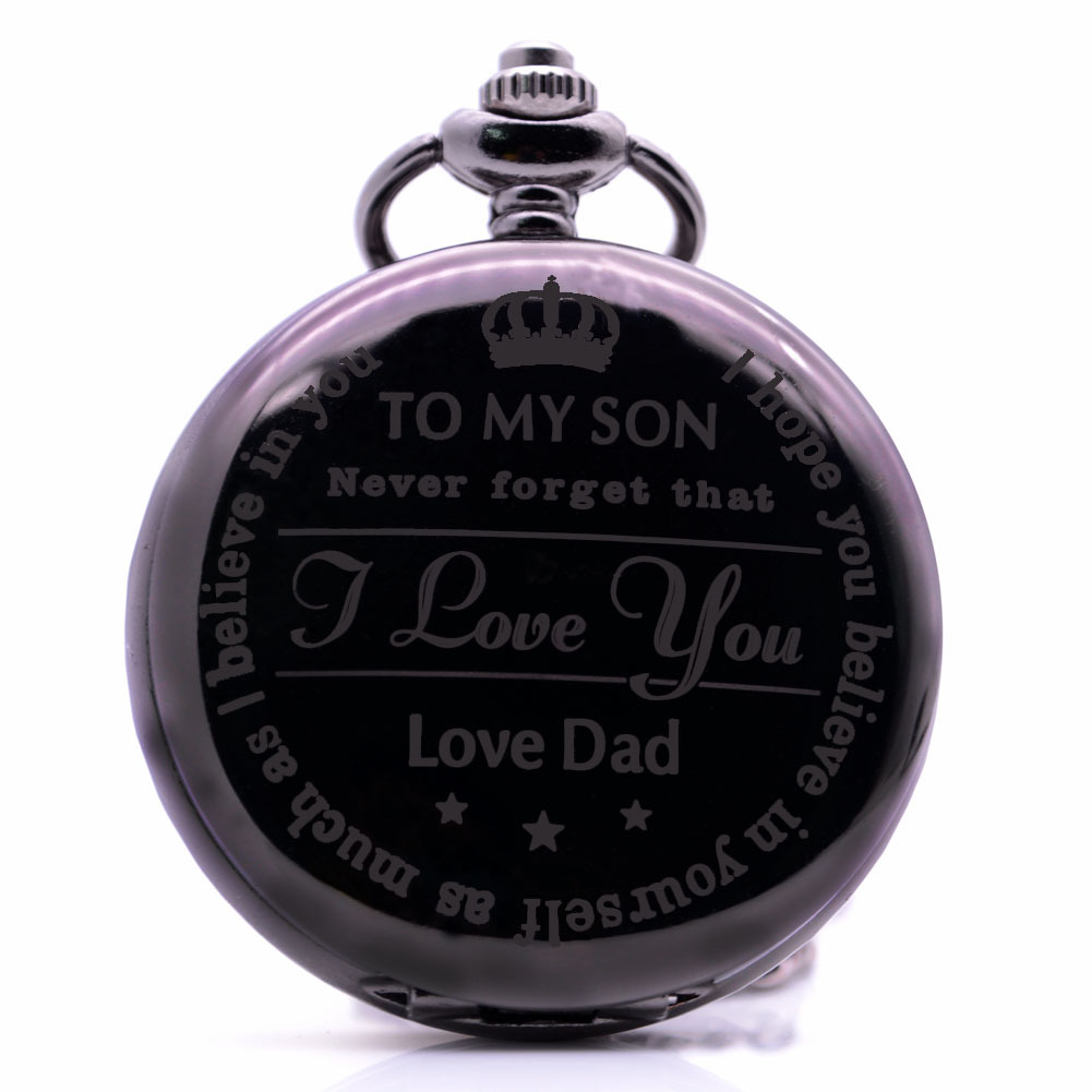 Hot selling silver TO MY SON , my Husband , Grandpa Retro black Smooth quartz Watch wholesale