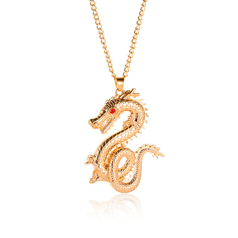 Fashion Creative Chinese gold dragon pendant necklace for women men china retro  Jewelry Ethnic Style Retro Zodiac Dragon Flash Diamond Necklace