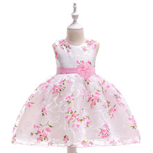 一件代發外貿童裝花童婚紗禮服女童玫瑰印花公主蓬蓬裙兒童連衣裙
