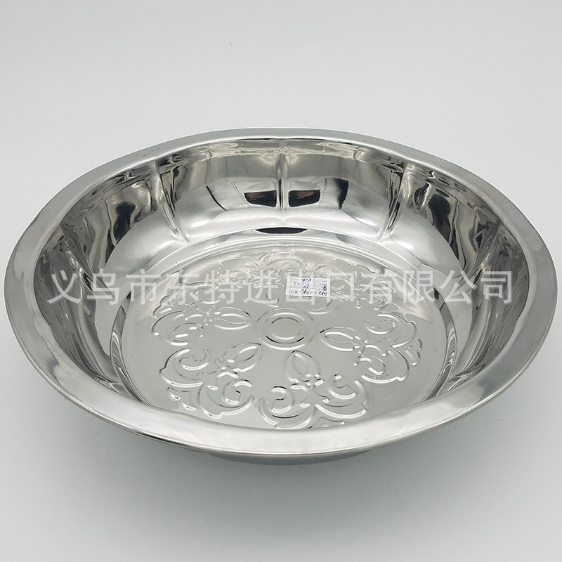 厂家直销不锈钢盘压花非式加高盘外贸盘子欧莱花盘圆形大花盘详情图2