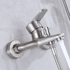 Jishiduo triple bathtub shower faucet 304 stainless steel hot and cold mixing valve simple set shower head
