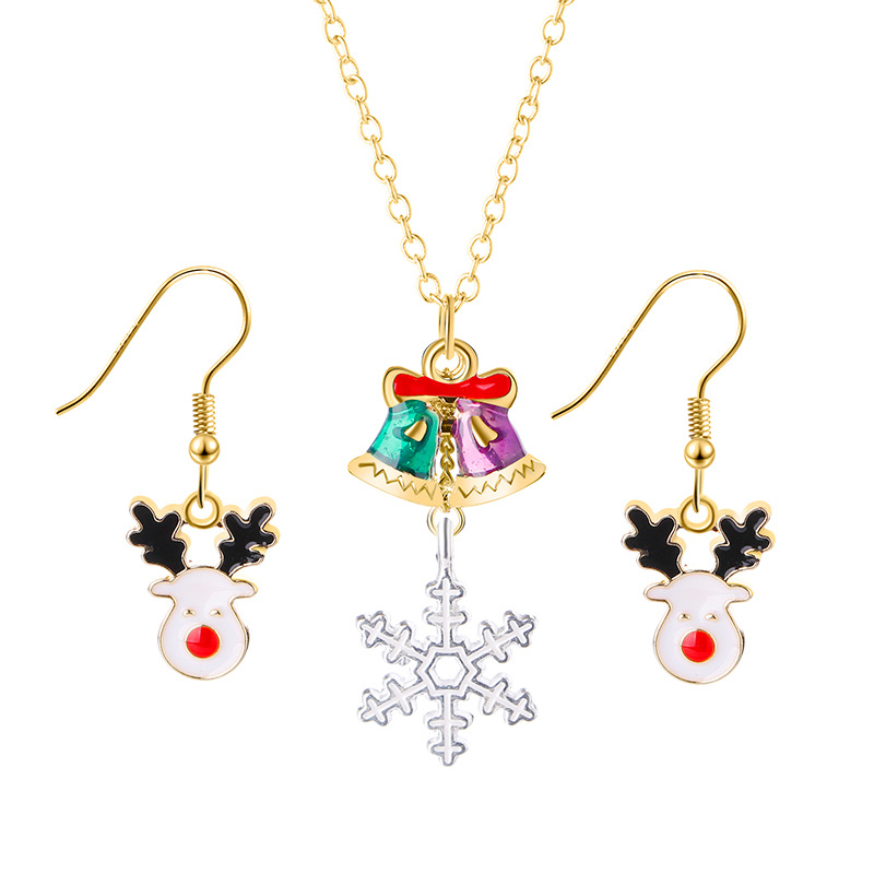 European And American New Ladies Christmas Drip Series Bell Snowman Wreath Santa Claus Necklace And Earrings Suite display picture 24